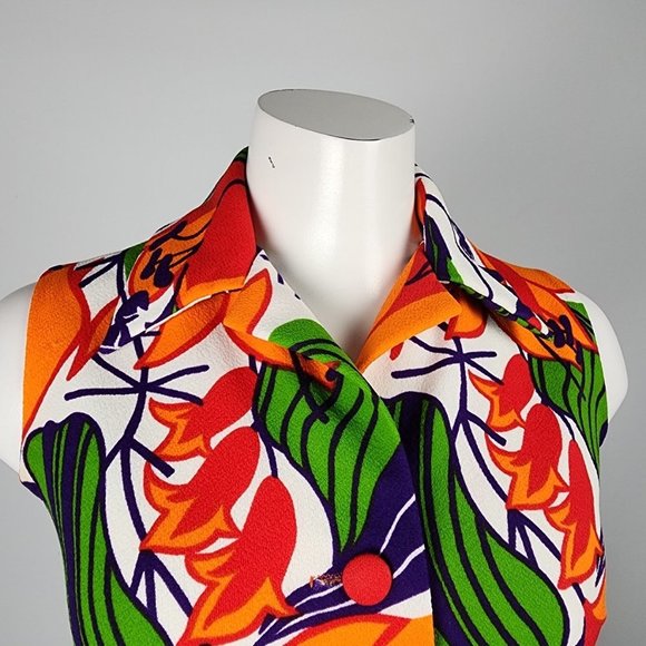 Vintage Marjorie Hamilton Red Floral Sleeveless Button Up Top Size M - Picture 2 of 8
